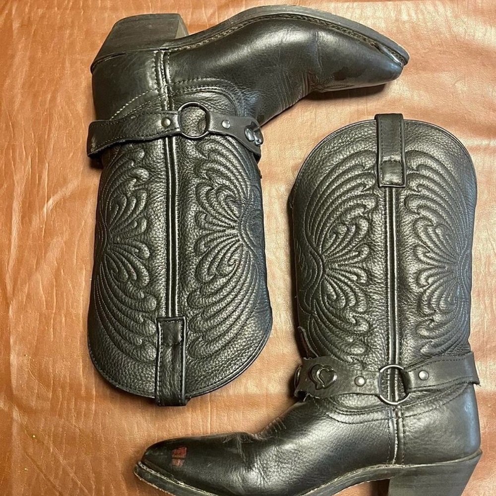 Black Western Leather harness cowboy Boots